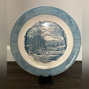 Currier & Ives 12" Inch Serving Platter, Bringing Home the Logs, Vintage